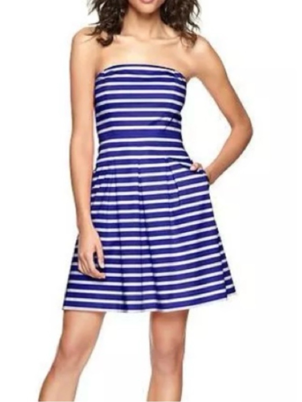 GAP Blue and White Striped Strapless Dress